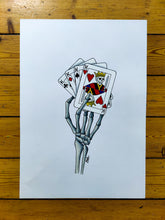 Load image into Gallery viewer, Skeleton Hand With Playing Cards Illustration
