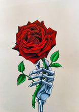 Load image into Gallery viewer, Skeleton Hand With Rose Illustration
