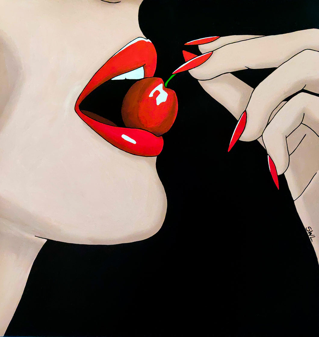 Woman Eating Cherry Painting