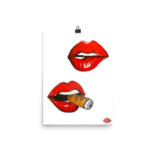 Load image into Gallery viewer, Original and handmade art of smoking lips with cigar and biting lips printed on high-quality poster for a unique wall decoration
