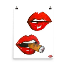 Load image into Gallery viewer, Original and handmade art of smoking lips with cigar and biting lips printed on high-quality poster for a unique wall decoration
