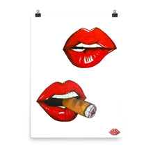 Load image into Gallery viewer, Original and handmade art of smoking lips with cigar and biting lips printed on high-quality poster for a unique wall decoration
